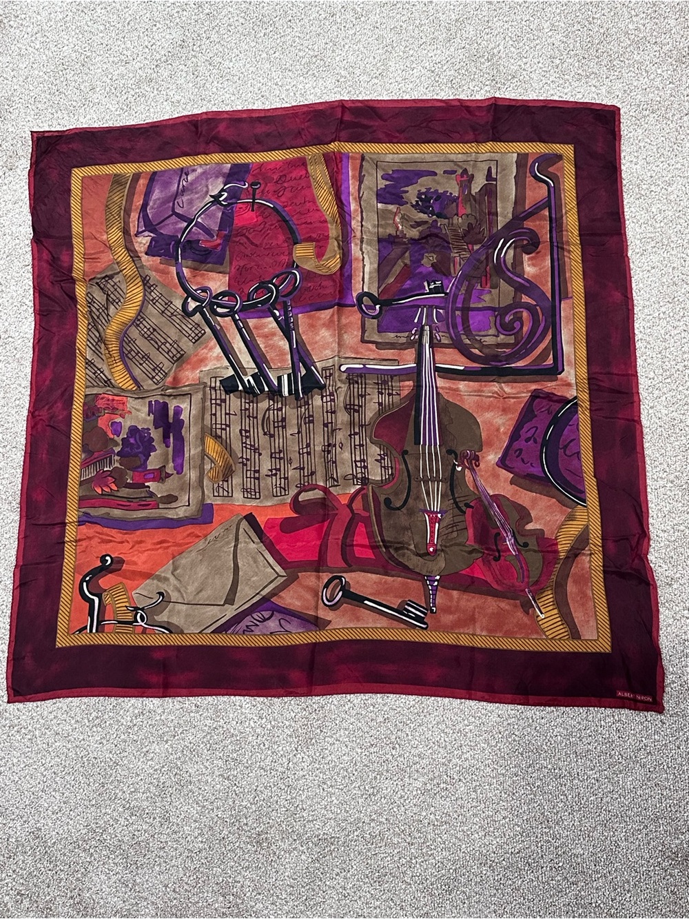Vintage Albert Nipon Silk Musical Instrument Scarf